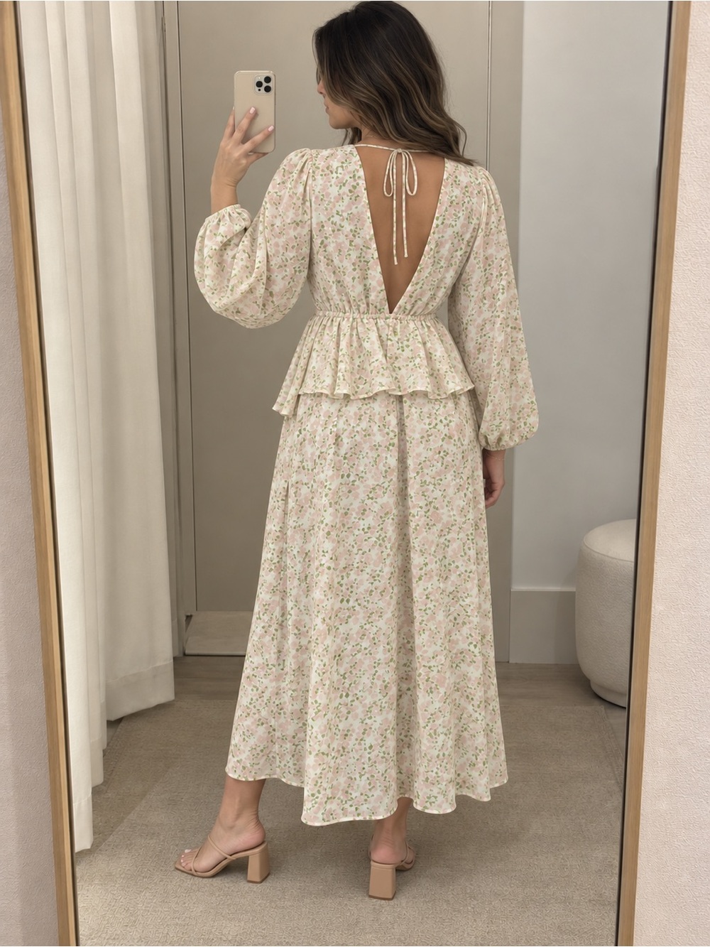 Topshop Maternity Midi Dress Floral pink green Print open back with tie size 10 - Picture 2 of 6